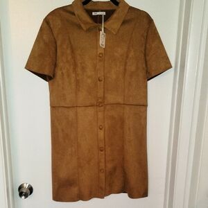 Zara Brown Button-Up Short Sleeve Dress